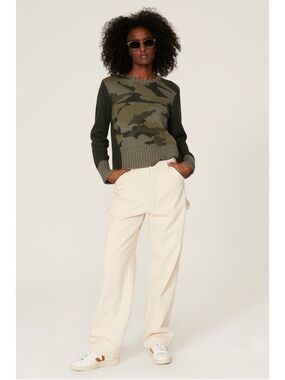 Splendid Mally Colorblock Green Camo Sweater